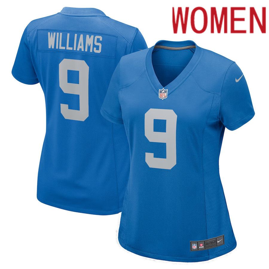 Women Detroit Lions 9 Jameson Williams Nike Blue Player Game NFL Jerseys